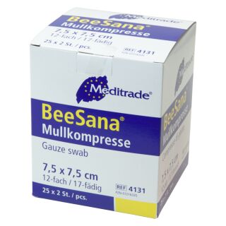 BeeSana Mullkompressen steril 12-fach 7,5x7,5cm 25x2ST PZN 07216335