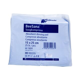 BeeSana Saugkompresse unsteril 15x25cm 25 ST PZN 00137727