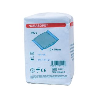 Nobasorb unsteril Saugkompressen 10x10cm 25 ST PZN 12500618