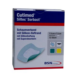 Cutimed Siltec Sorbact B Schaumverband 7,5x7,5cm 12 ST PZN 07342672
