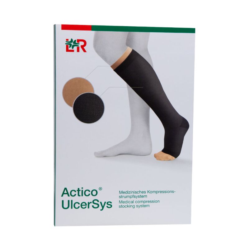 Actico UlcerSys System Kompressionsstrumpfsystem lang L schwarz/sand