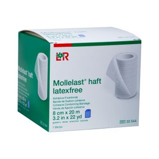 Mollelast haft latexfrei Kohäsive Fixierbinde blau 8cmx20m 1 ST PZN 09886011