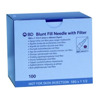 BD Blunt Fill mit Filter Sicherheitsaufziehkanüle 18G 1,5 UK10 100 ST PZN 4856235