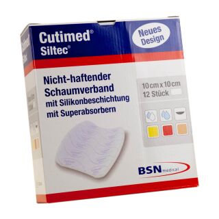 Cutimed Siltec Schaumverband 10x10cm 12 ST PZN 07337984